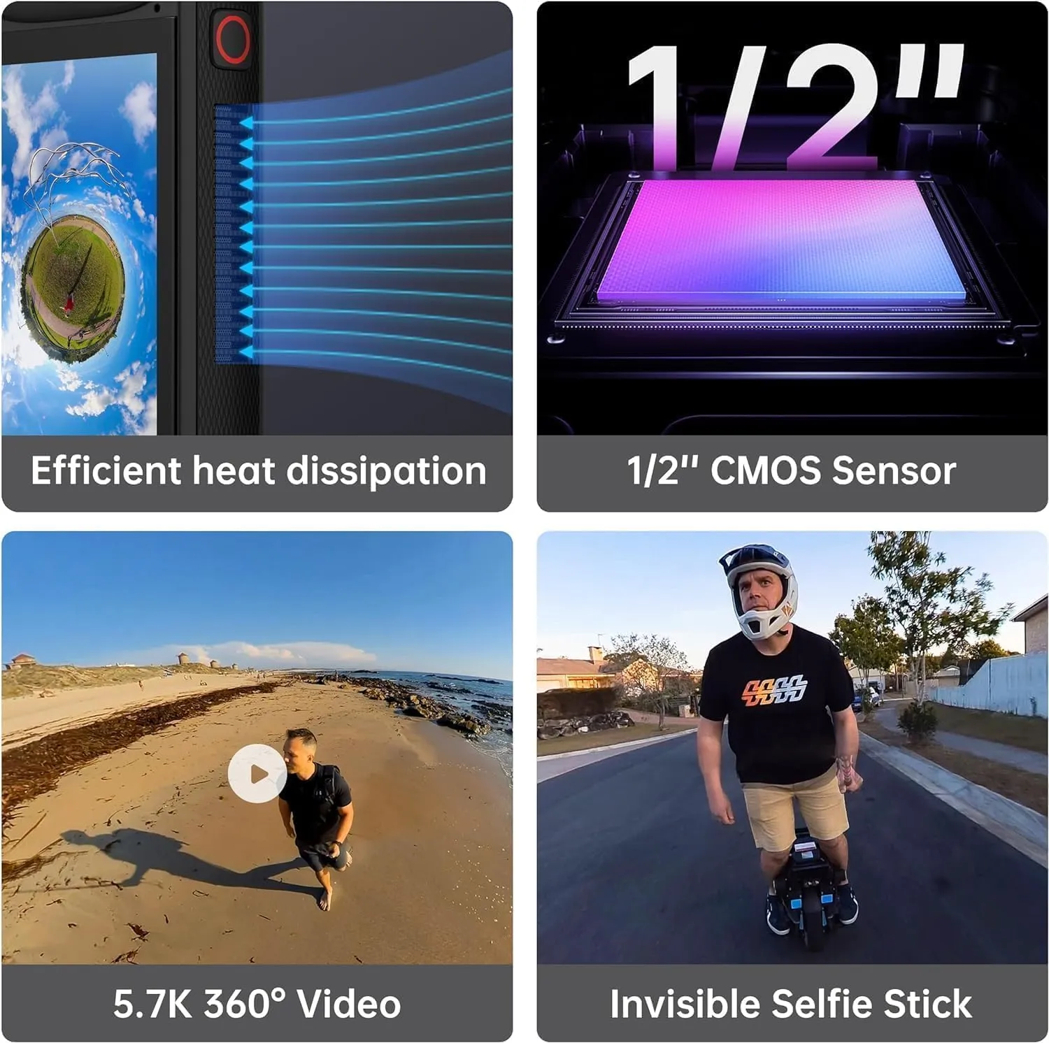 V2 360 Vlog Camera Kit with 3.0" Touchscreen-5.7K 360 Video, 1/2" 48MP Sensors, 72MP 360 Photo, Multi-Platform 4K 360° HDR Live Streaming, Fast Charging