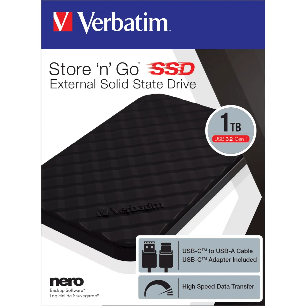 Verbatim Store 'n' Go 1TB 3.2 Gen 1 USB Portable SSD - Black | 53230